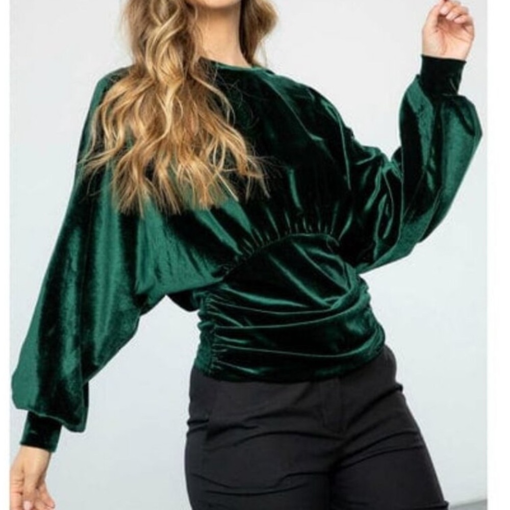 THML Clara Green Velvet Top